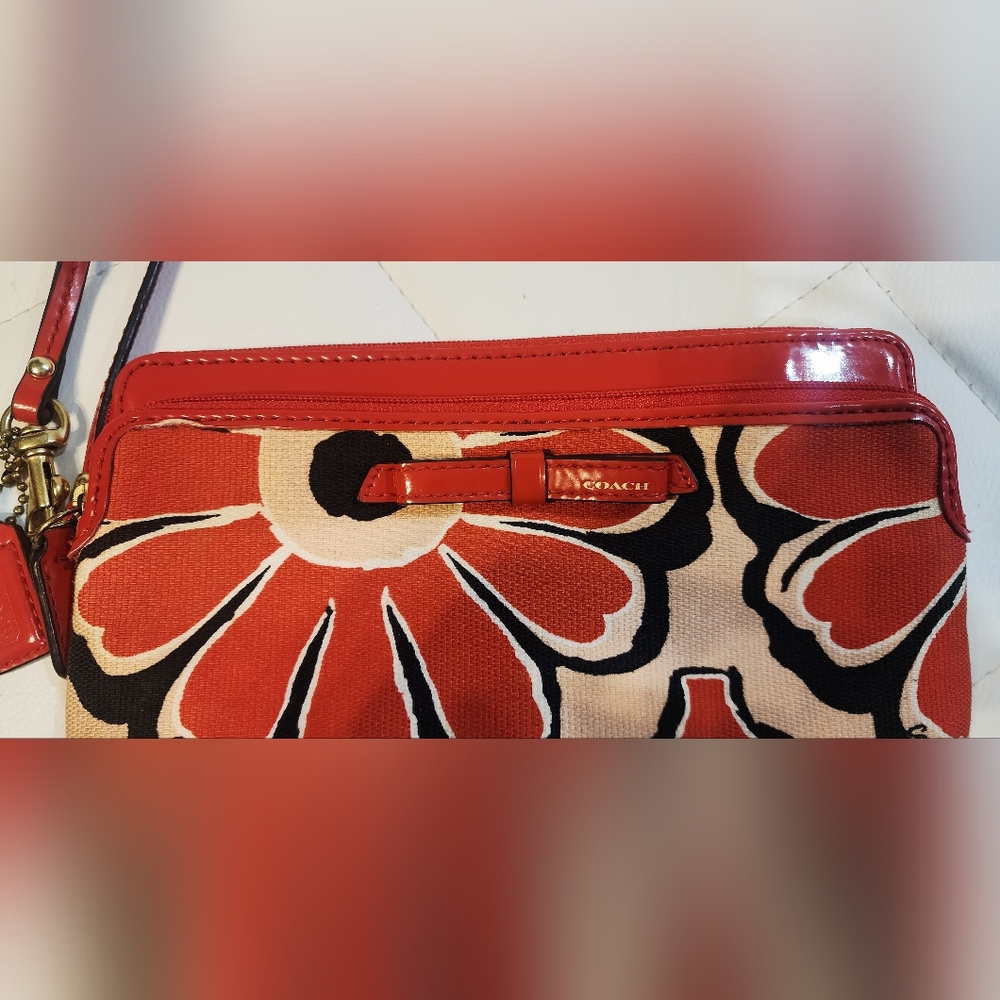 COACH POPPY FLORAL SCARF PRINT DOUBLE ZIP WALLET (49617) - Picture 6 of 11